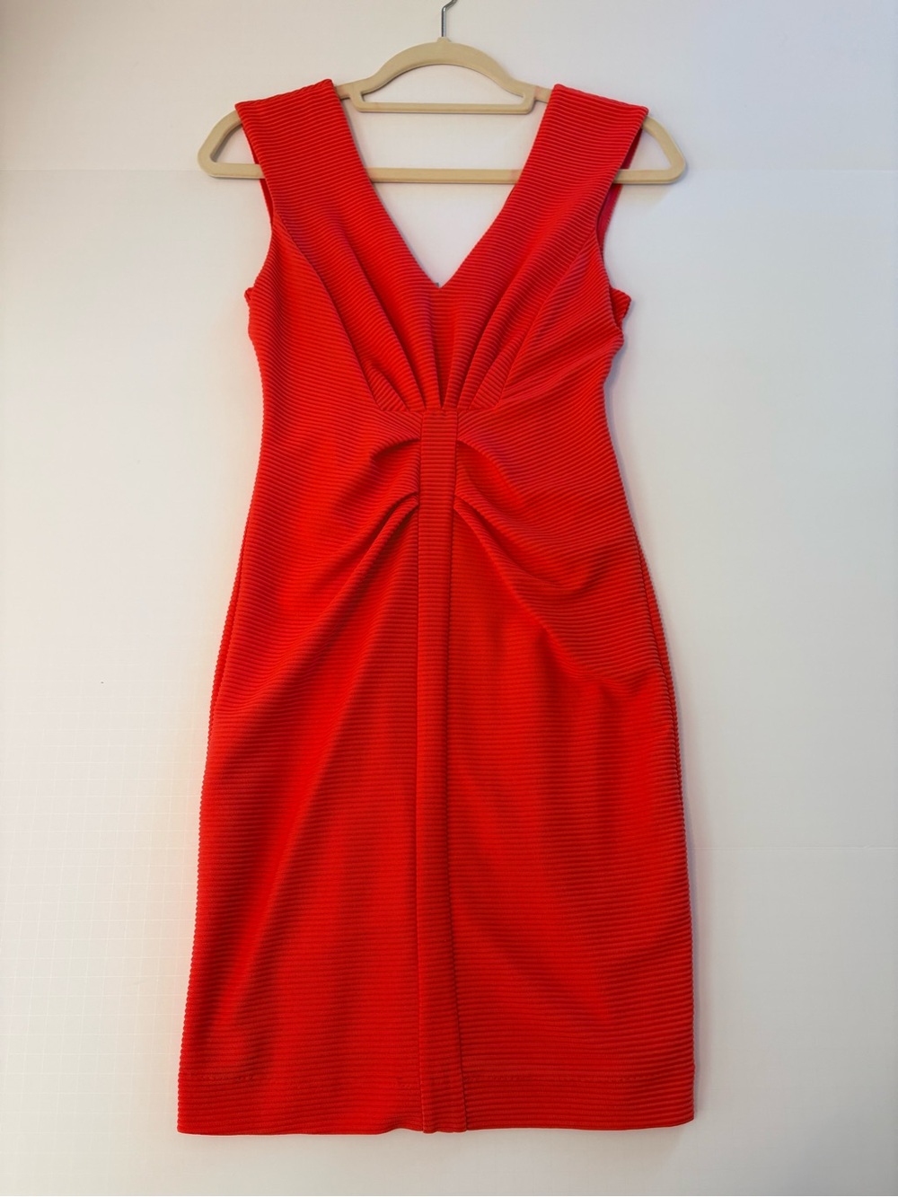 Kacey Montoya’s Closet | Express Coral red V-Neck Midi Dress